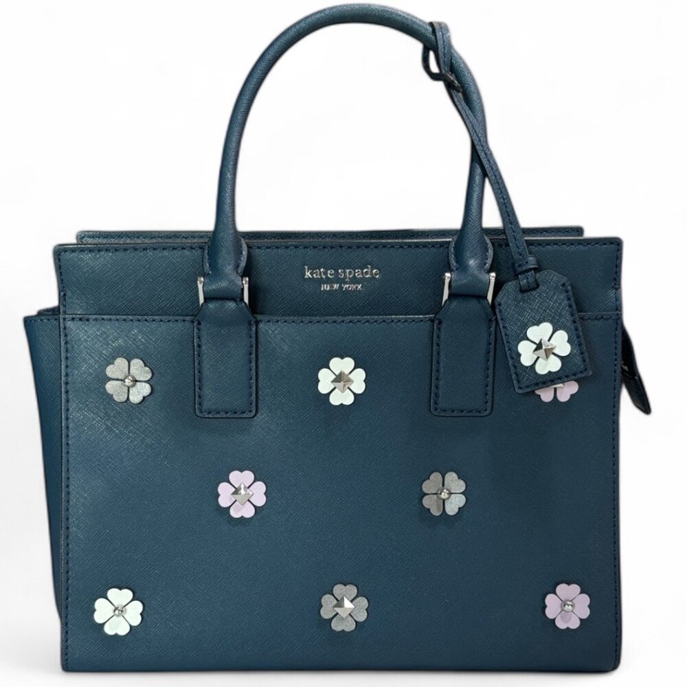 Kate Spade Cameron Flower Navy Medium Satchel with Crossbody strap - Picture 4 of 16